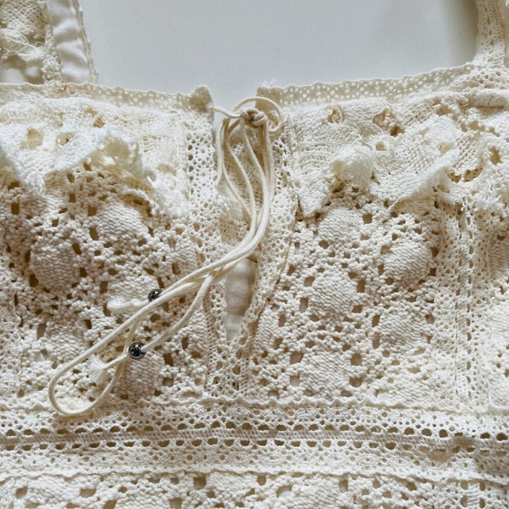 NWT Free People Cross My Heart Mini Dress Lace Crochet Laceup Boho Lined Beach - Picture 7 of 16